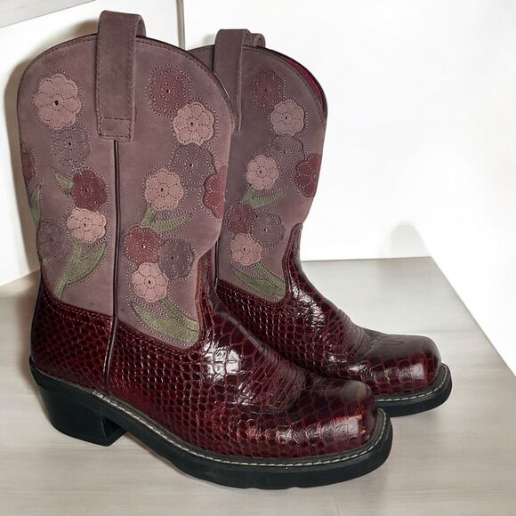 Ariat | Shoes | Ariat Boots 6263 Snake Print Floral Maroon Leather ...